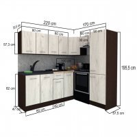 Bucatarie de Colt GENA NEW 6 DR. 170-220, Fara Corp de Cuptor, Wenge / Decor K365